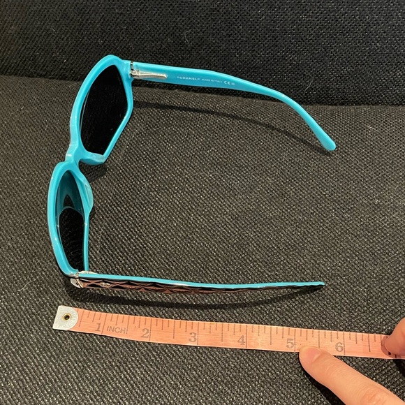 PREOWNED VINTAGE CHANEL BLACK TURQUOISE SUNGLASSES - Picture 3 of 8